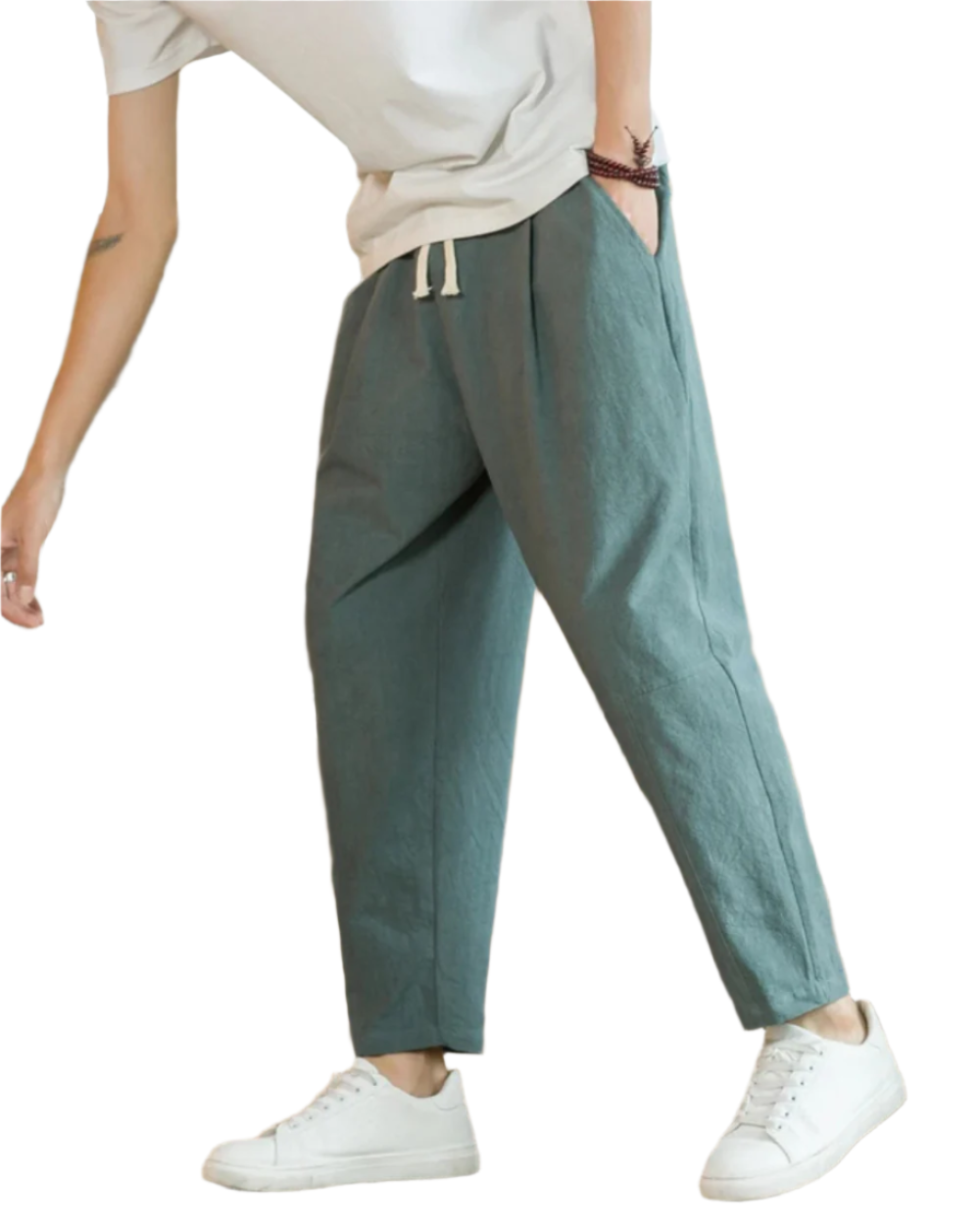 Pantalón de algodón de corte relajado con cordón en cintura