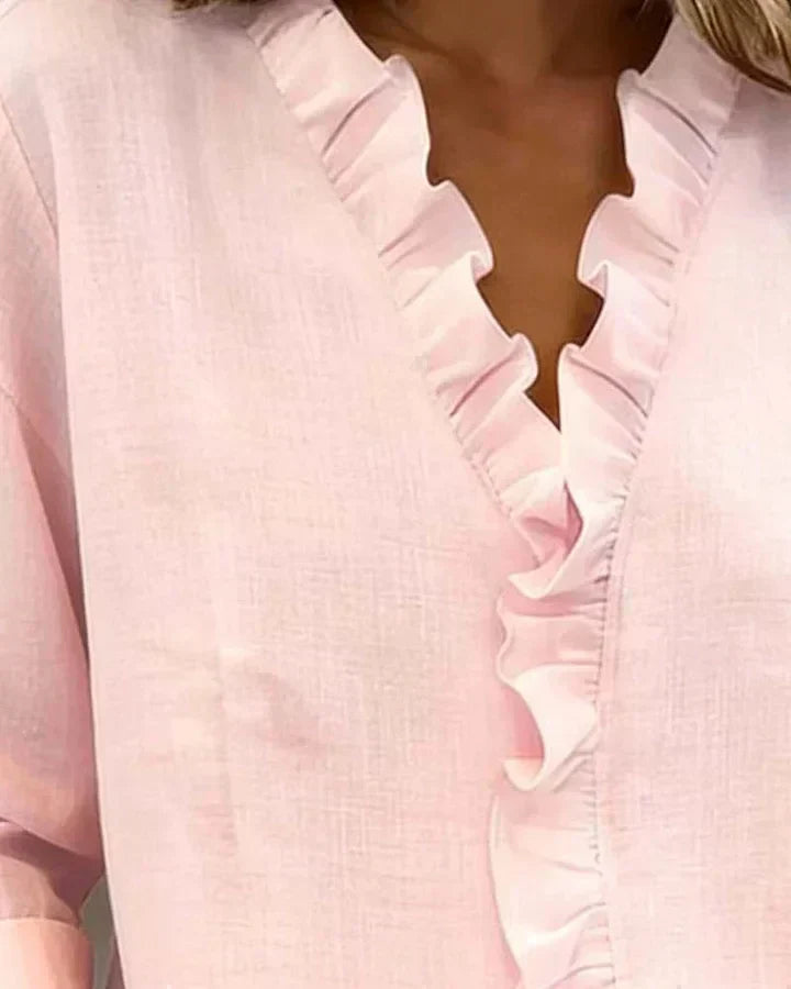 Blusa de lino con cuello en V