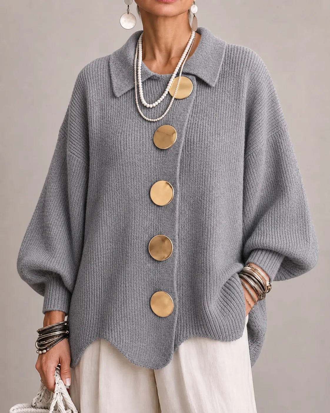 Amelia | Cárdigan de Punto Oversize con Botones Dorados