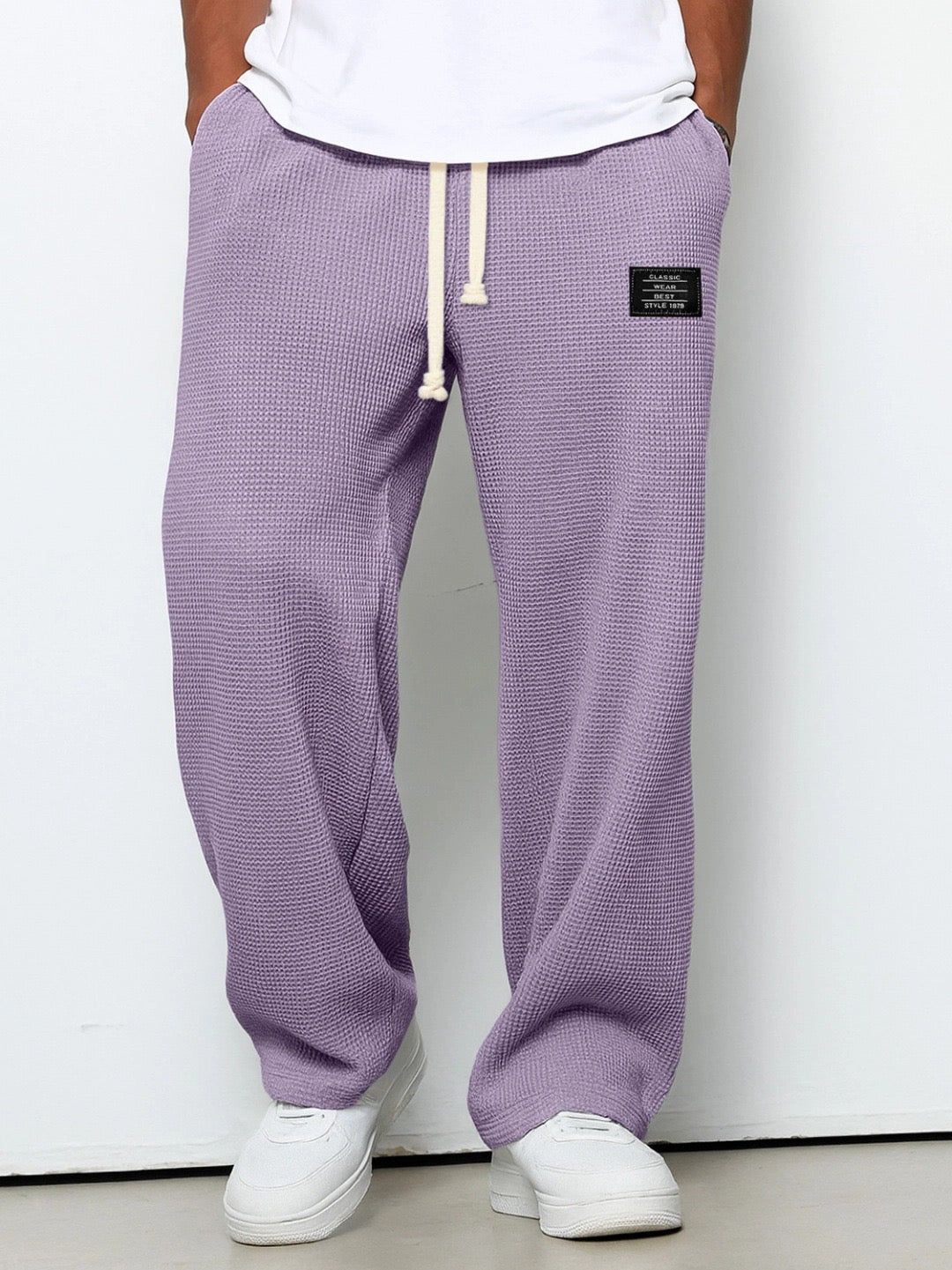 Pantalón de punto de pierna ancha con cintura ajustable