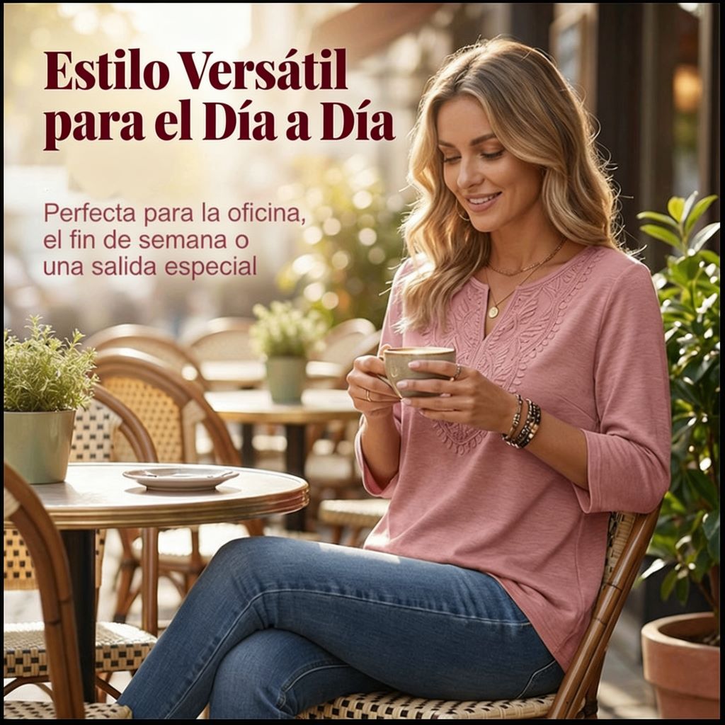 Blusa de Encaje con Cuello en V