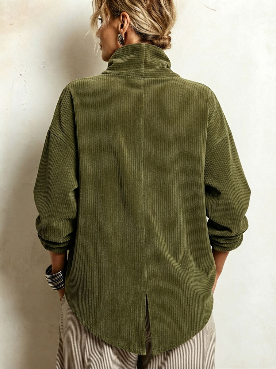 Chaqueta de Pana de Cuello Alto con Botones