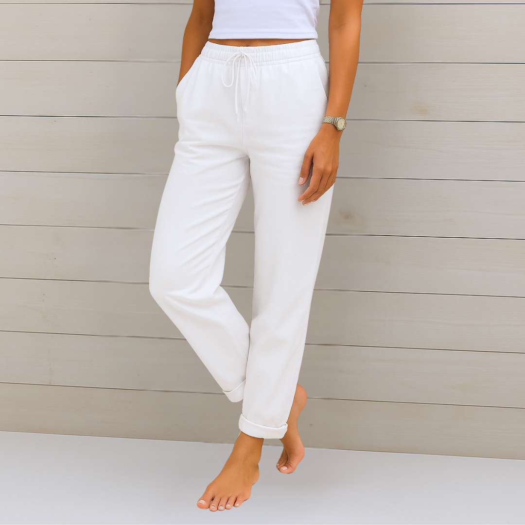 Pantalón de lino y algodón con cintura elástica