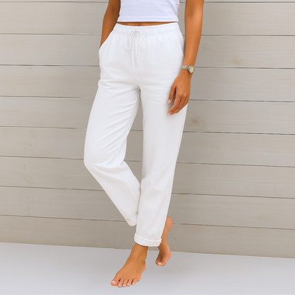 Pantalón de lino y algodón con cintura elástica