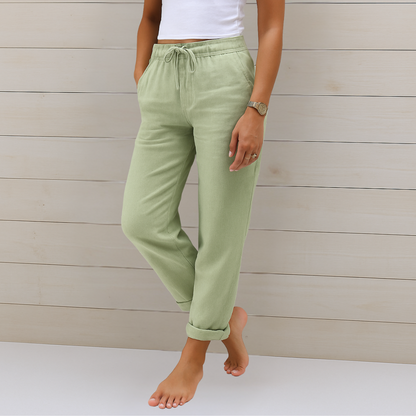 Pantalón de lino y algodón con cintura elástica