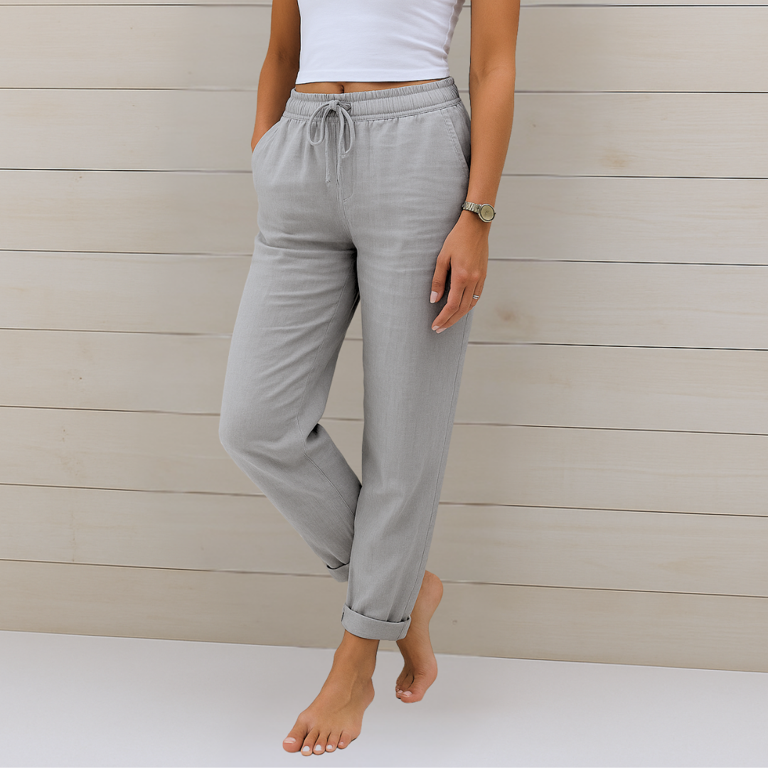 Pantalón de lino y algodón con cintura elástica