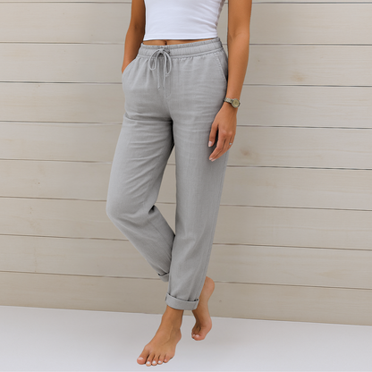 Pantalón de lino y algodón con cintura elástica