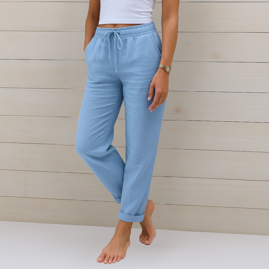 Pantalón de lino y algodón con cintura elástica