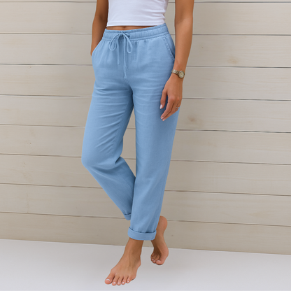 Pantalón de lino y algodón con cintura elástica