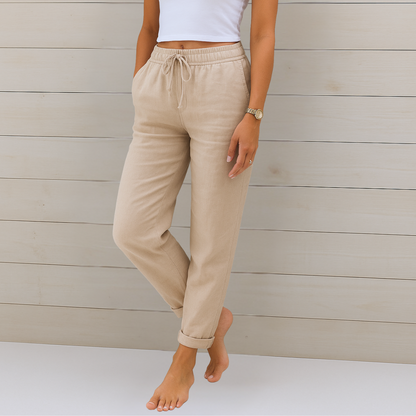 Pantalón de lino y algodón con cintura elástica