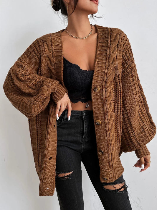 Cárdigan oversize de punto trenzado grueso