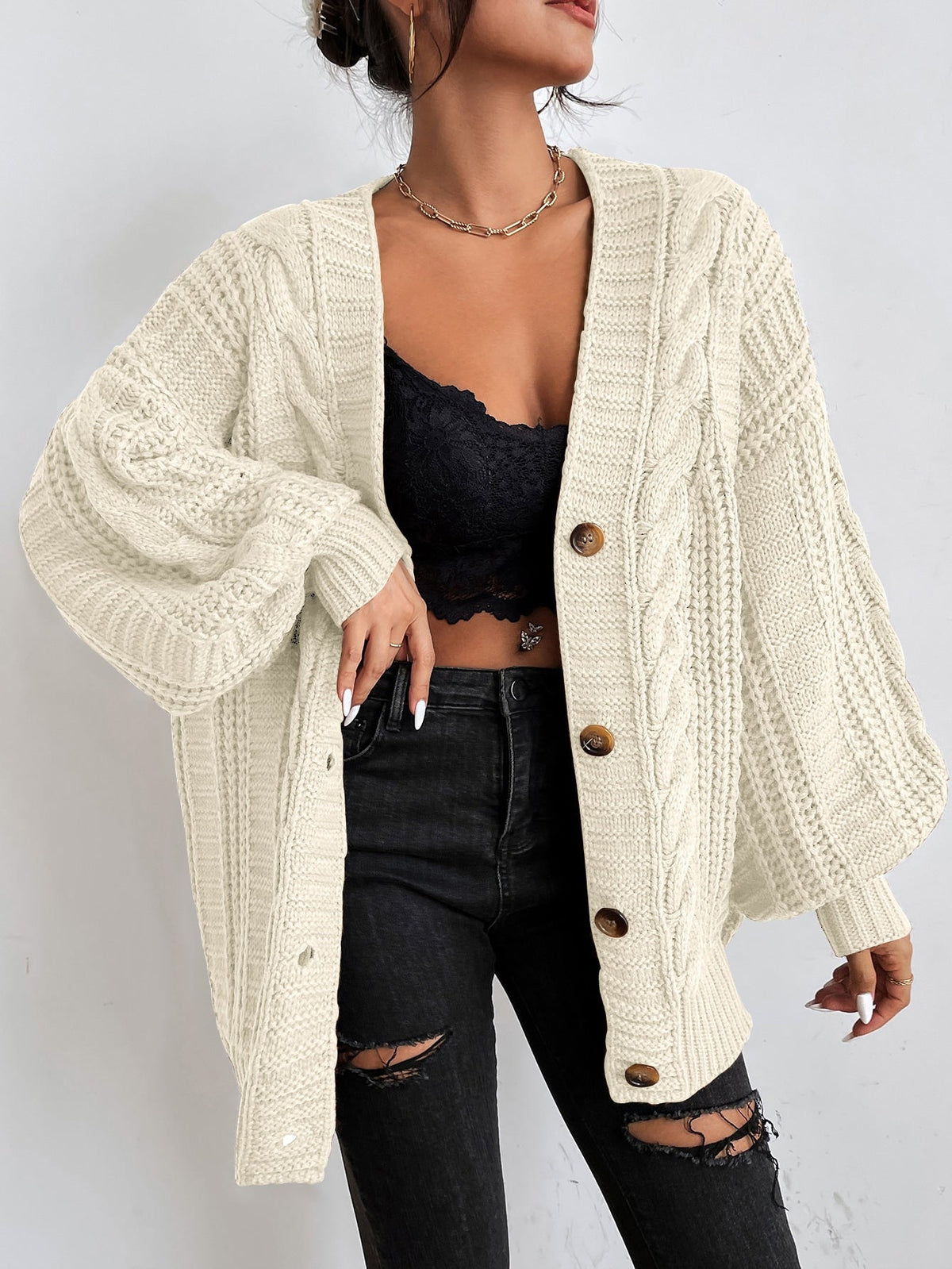 Cárdigan oversize de punto trenzado grueso