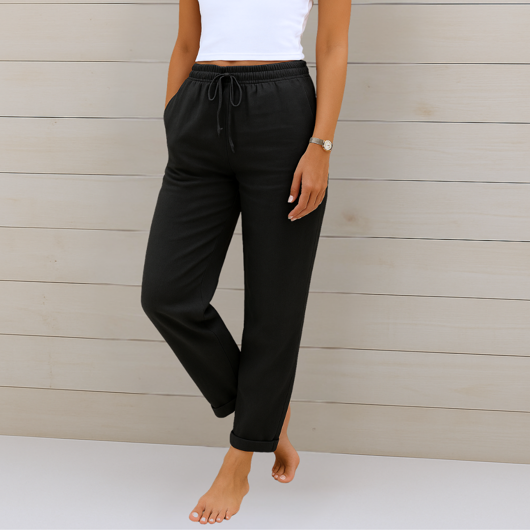 Pantalón de lino y algodón con cintura elástica