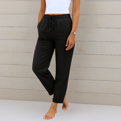 Pantalón de lino y algodón con cintura elástica