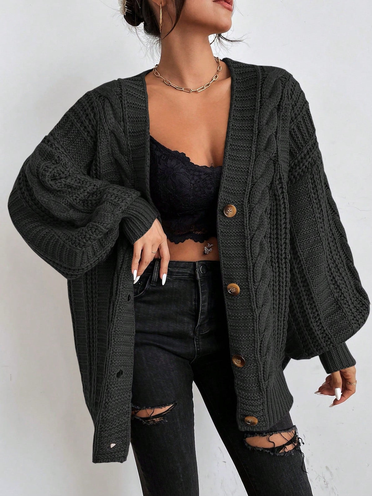 Cárdigan oversize de punto trenzado grueso