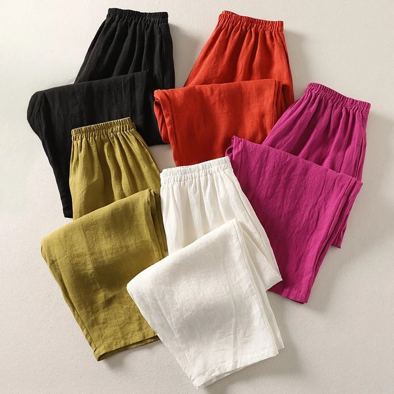 Pantalón harem de algodón y lino