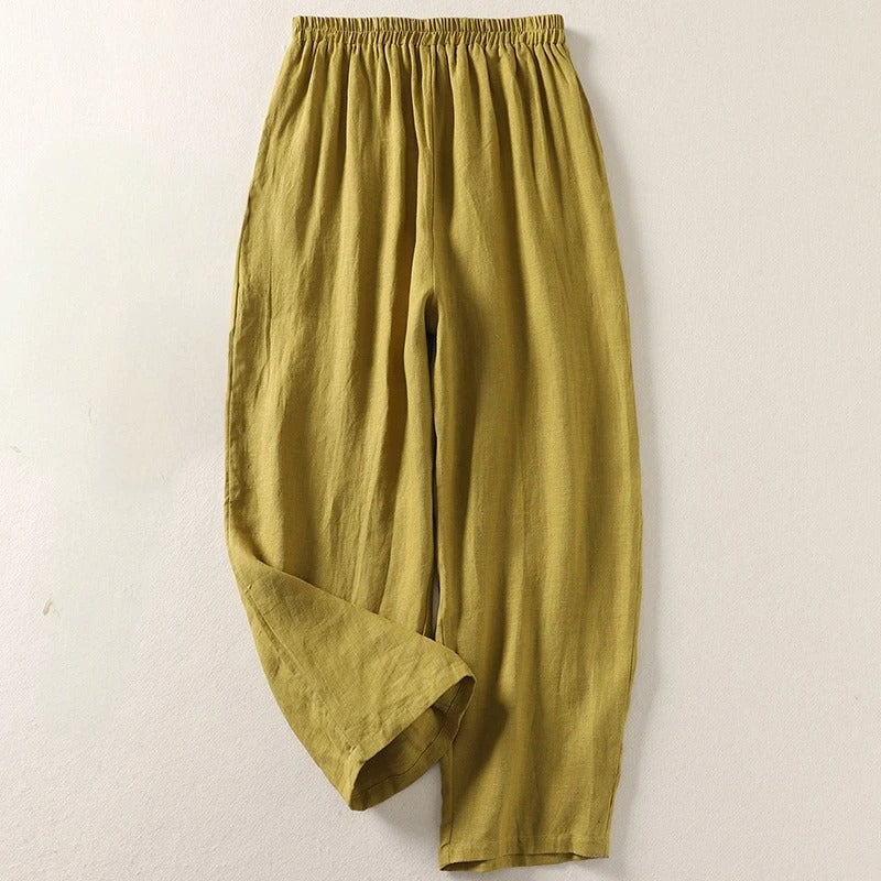 Pantalón harem de algodón y lino