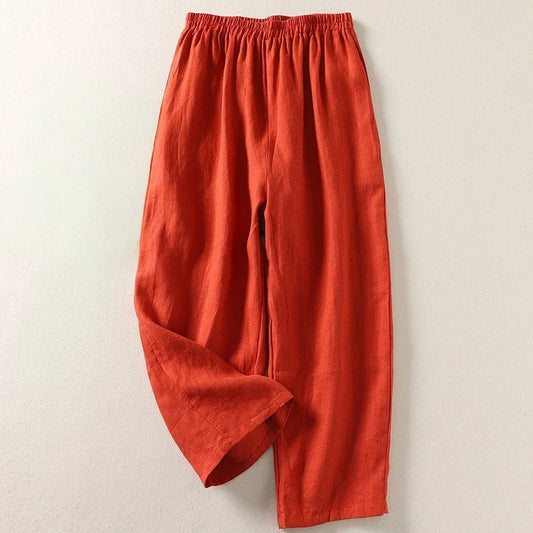 Pantalón harem de algodón y lino