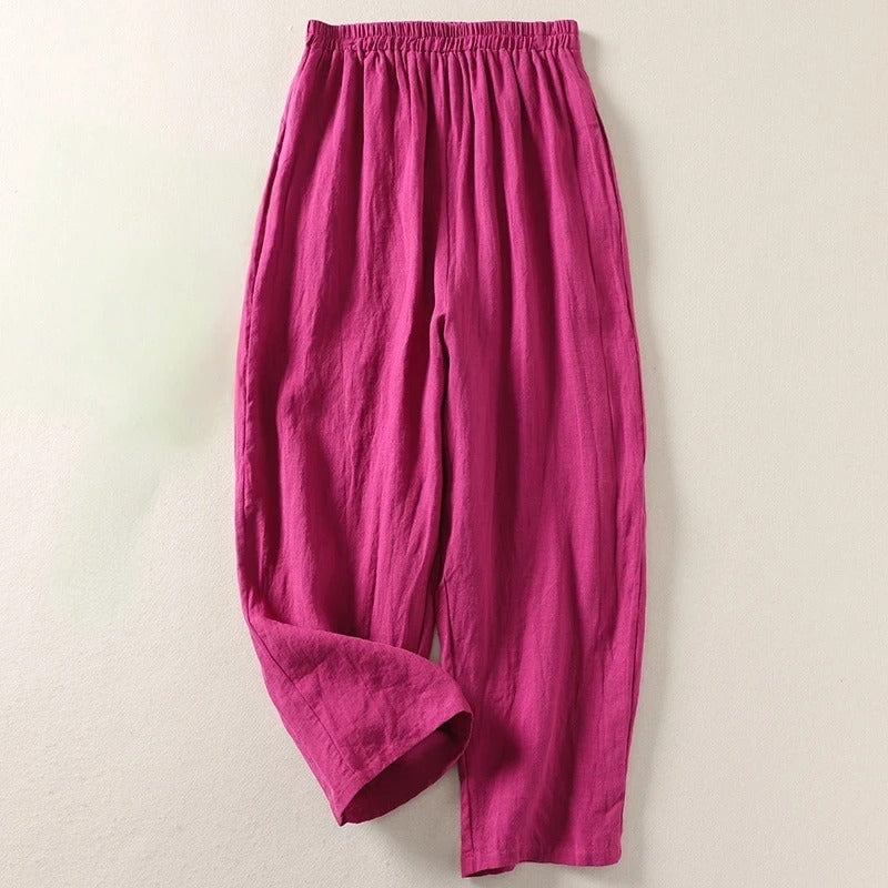Pantalón harem de algodón y lino