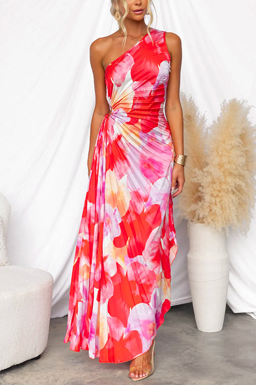 Vestido maxi floral de un solo hombro