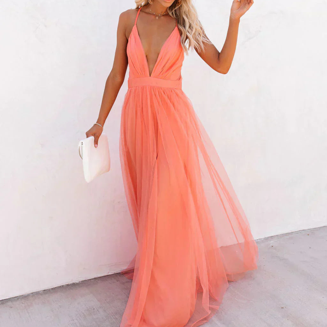 Vestido maxi de tirantes con escote en V y espalda descubierta