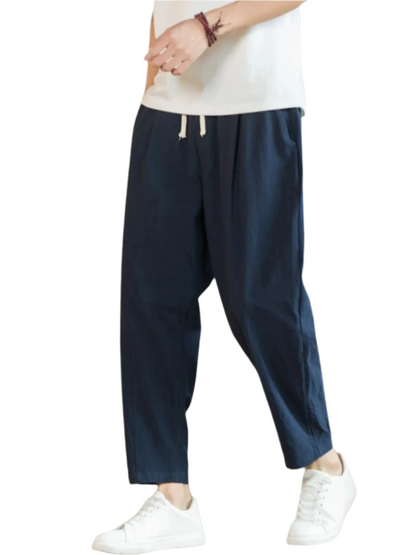 Pantalón de algodón de corte relajado con cordón en cintura