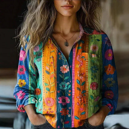 Camisa boho de manga larga con estampado étnico