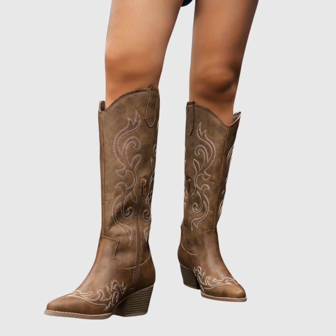 Botas western hasta la rodilla con tacón bloque y cremallera