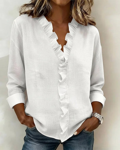 Blusa de lino con cuello en V