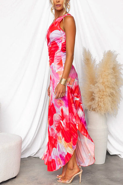 Vestido maxi floral de un solo hombro