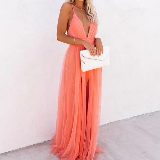 Vestido maxi de tirantes con escote en V y espalda descubierta