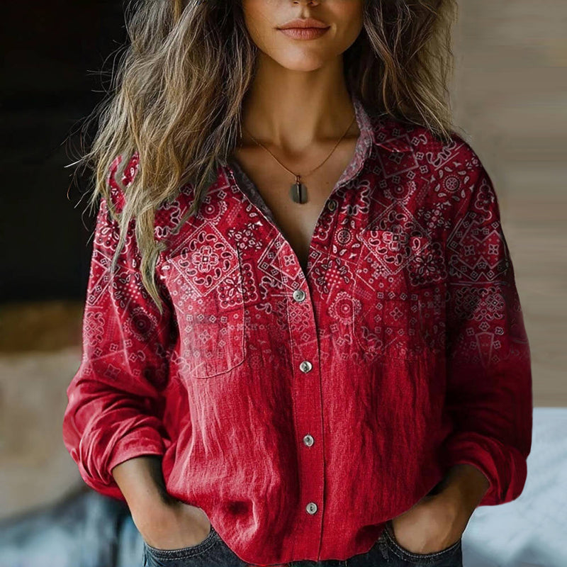 Camisa boho de manga larga con estampado étnico