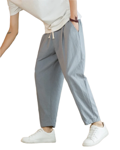 Pantalón de algodón de corte relajado con cordón en cintura