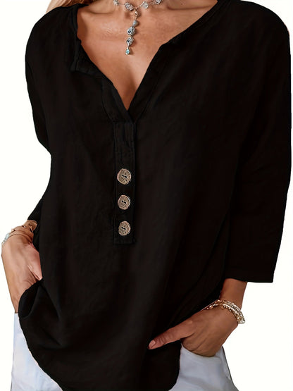 Blusa holgada de escote en V con botones
