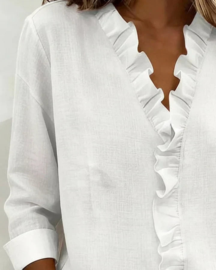 Blusa de lino con cuello en V