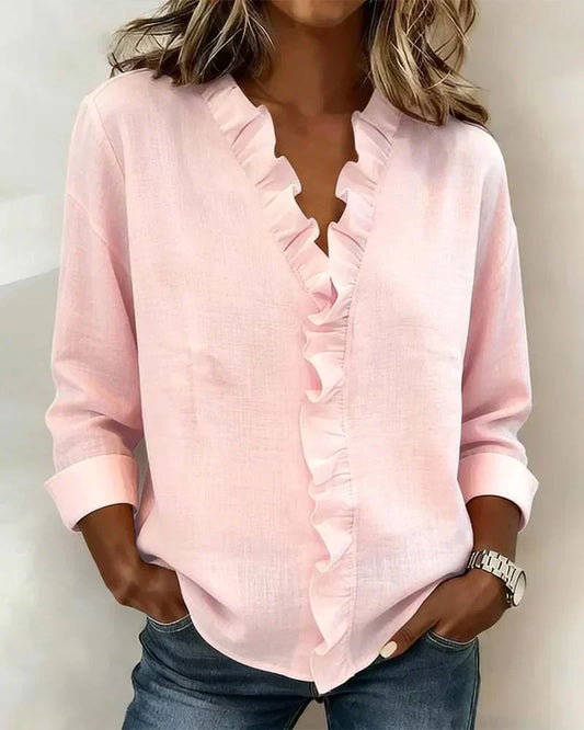 Blusa de lino con cuello en V