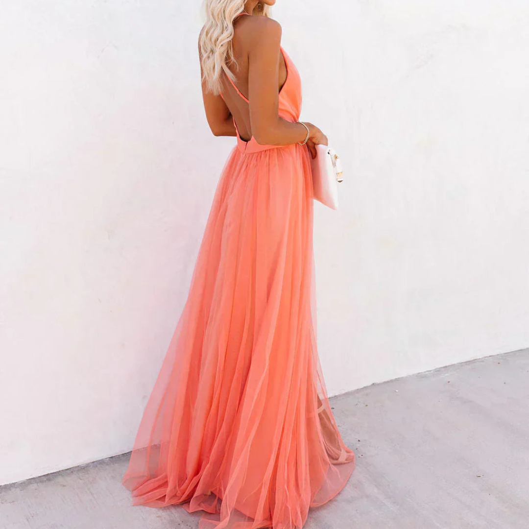 Vestido maxi de tirantes con escote en V y espalda descubierta
