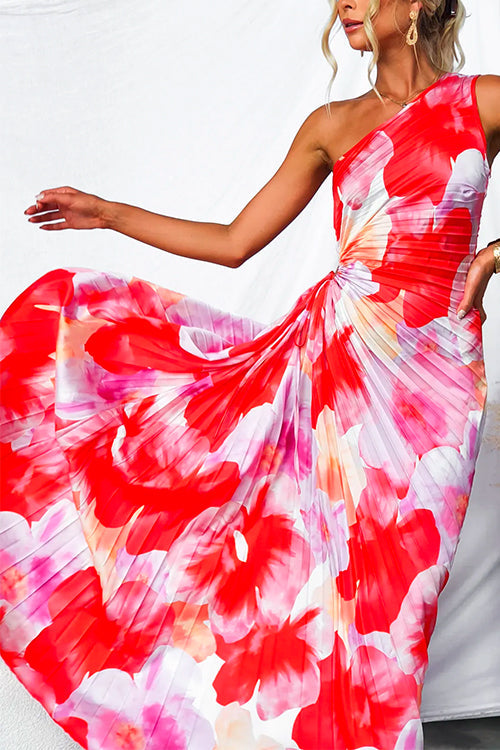 Vestido maxi floral de un solo hombro