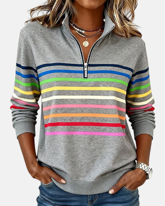 Sudadera de rayas multicolor con media cremallera