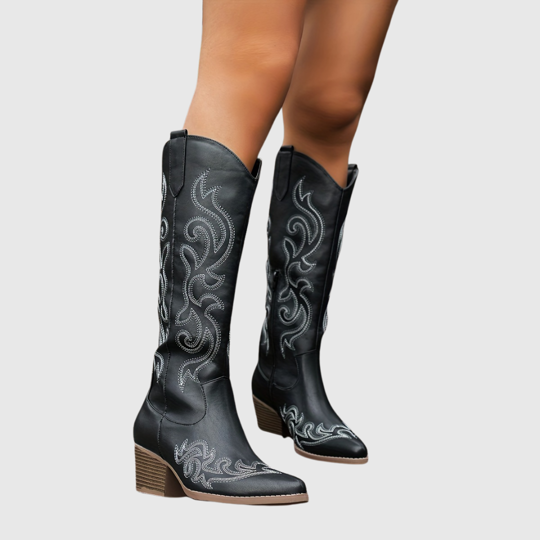 Botas western hasta la rodilla con tacón bloque y cremallera
