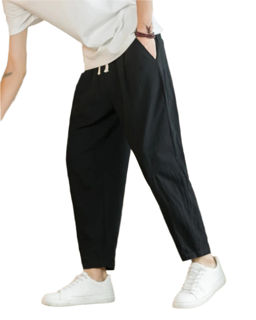 Pantalón de algodón de corte relajado con cordón en cintura