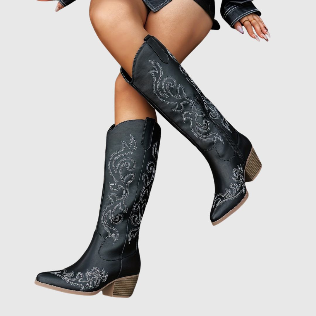 Botas western hasta la rodilla con tacón bloque y cremallera