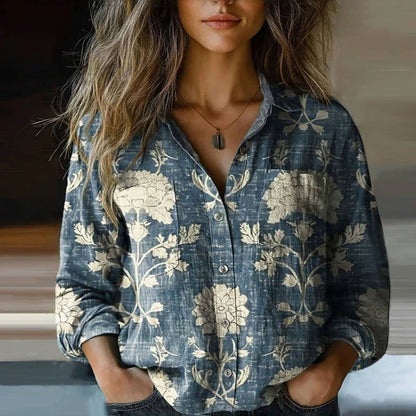 Camisa boho de manga larga con estampado étnico