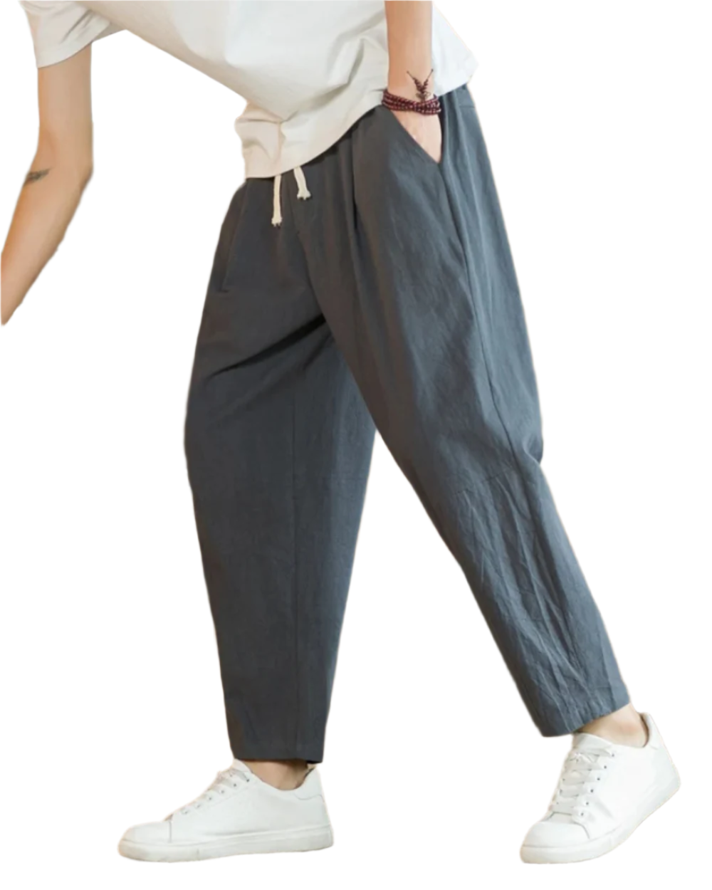 Pantalón de algodón de corte relajado con cordón en cintura