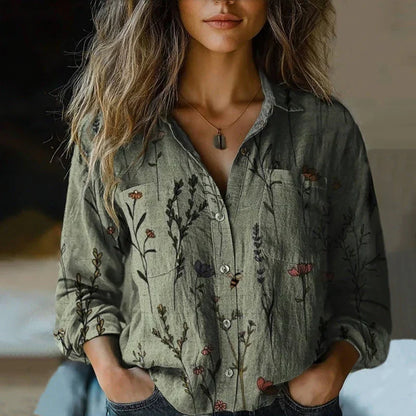 Camisa boho de manga larga con estampado étnico