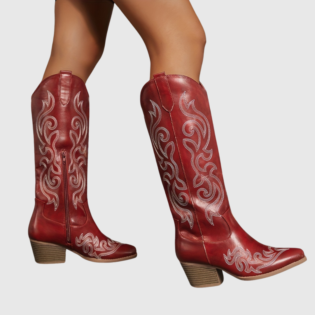 Botas western hasta la rodilla con tacón bloque y cremallera