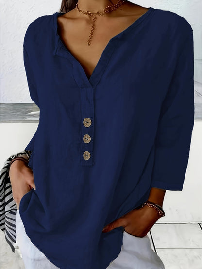 Blusa holgada de escote en V con botones