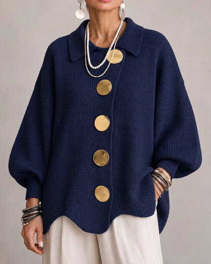 Amelia | Cárdigan de Punto Oversize con Botones Dorados