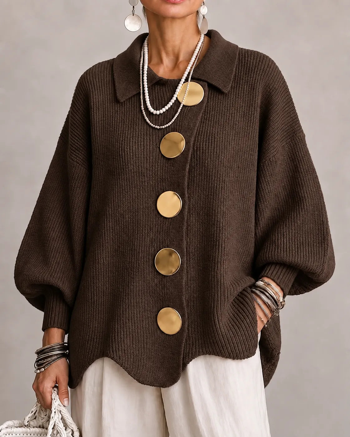 Amelia | Cárdigan de Punto Oversize con Botones Dorados
