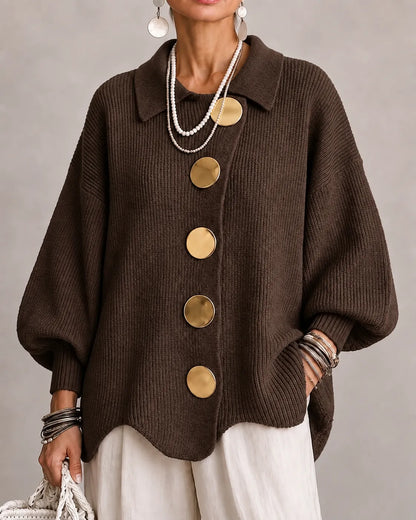 Amelia | Cárdigan de Punto Oversize con Botones Dorados